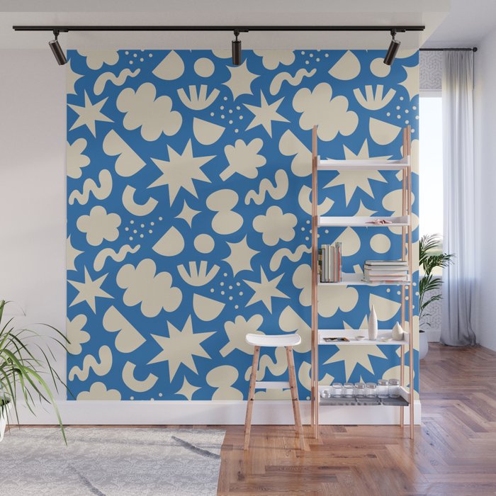 Abstract blue organic shape pattern Wall Mural Gallery Image 1
