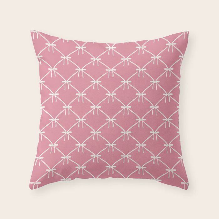 Bows & Ribbons Pattern LI 90s Bubblegum Pink Throw Pillow Gallery Image 6