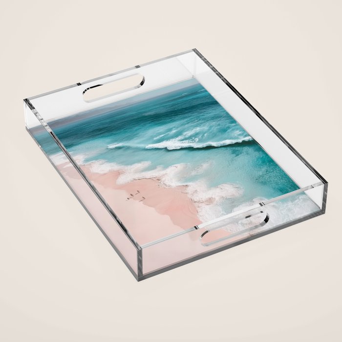 Dream Beach - Aerial Photography of Pink and Turquoise Coast Acrylic Tray Gallery Image 1