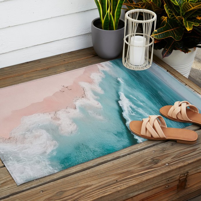 Dream Beach - Aerial Photography of Pink and Turquoise Coast Outdoor Rug Gallery Image 2