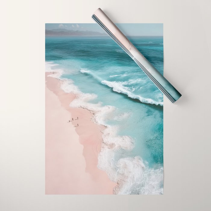 Dream Beach - Aerial Photography of Pink and Turquoise Coast Wrapping Paper Gallery Image 1
