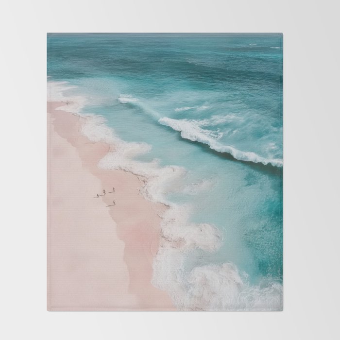 Dream Beach - Aerial Photography of Pink and Turquoise Coast Throw Blanket Gallery Image 2