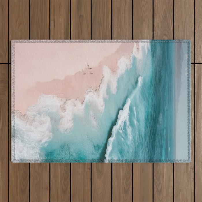 Dream Beach - Aerial Photography of Pink and Turquoise Coast Outdoor Rug Gallery Image 1