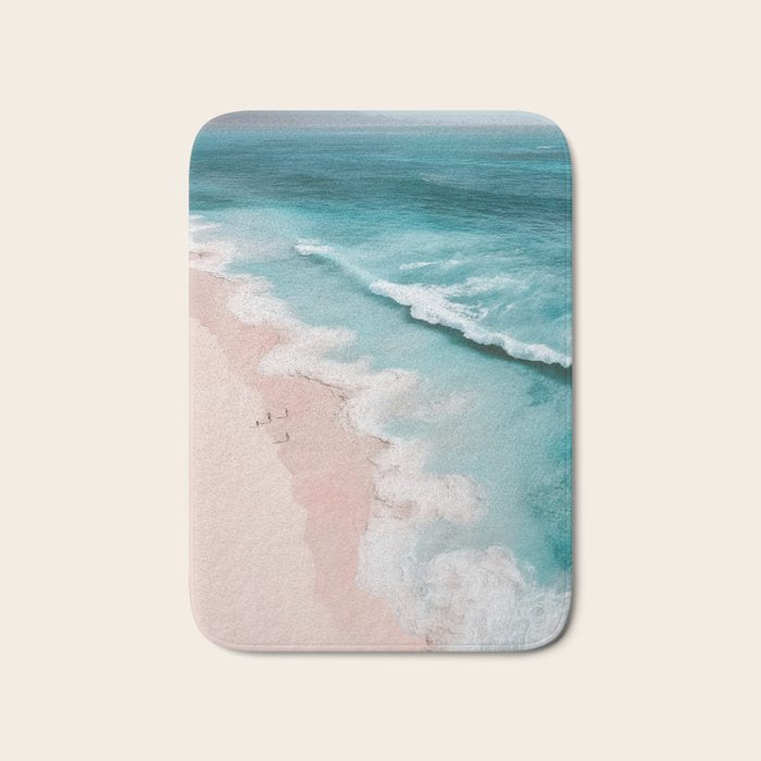 Dream Beach - Aerial Photography of Pink and Turquoise Coast Bath Mat Gallery Image 1