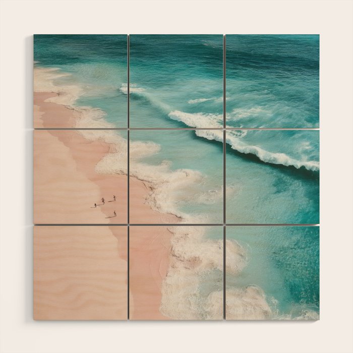 Dream Beach - Aerial Photography of Pink and Turquoise Coast Wood Wall Art Gallery Image 1