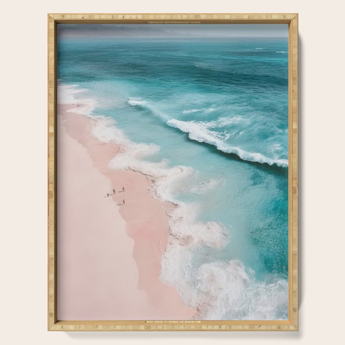 Dream Beach - Aerial Photography of Pink and Turquoise Coast Serving Tray Gallery Image 1
