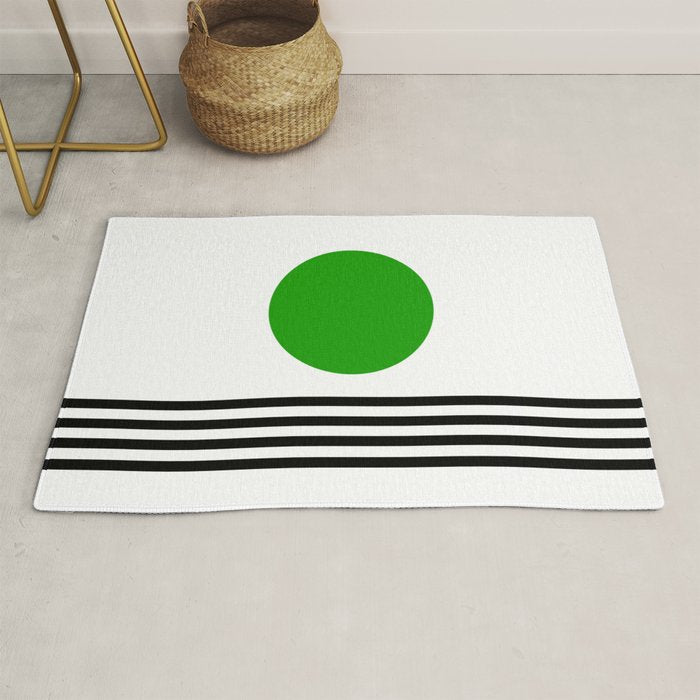 Mid-century Modern Lime Green Minimalist Sunset Over Striped Waves Rug Gallery Image 1