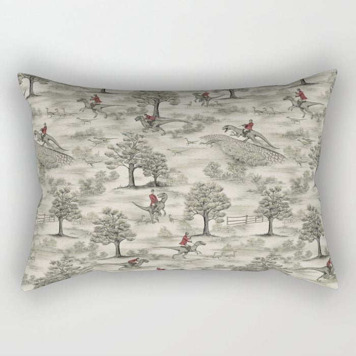 Not-So-Traditional English Fox Hunt with Dinosaurs Rectangular Pillow Gallery Image 1