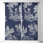 Toile de Jouy Vintage French Navy Blue & White Window Curtain Gallery Image 5
