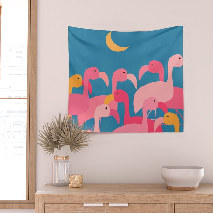 Midnight Flamingos Wall Tapestry Gallery Image 2