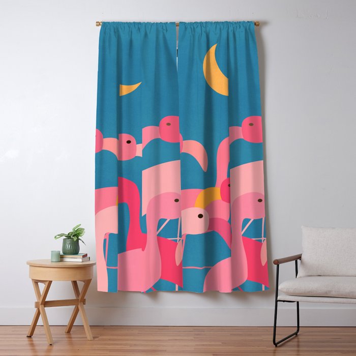 Midnight Flamingos Window Curtain Gallery Image 1