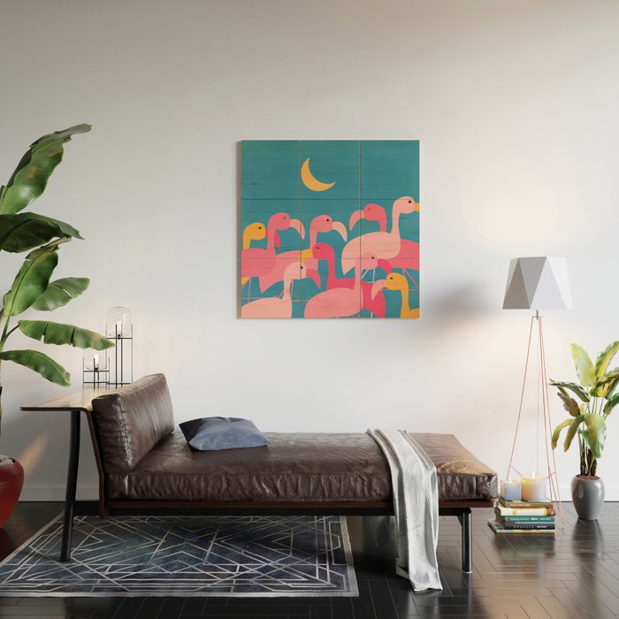 Midnight Flamingos Wood Wall Art Gallery Image 2