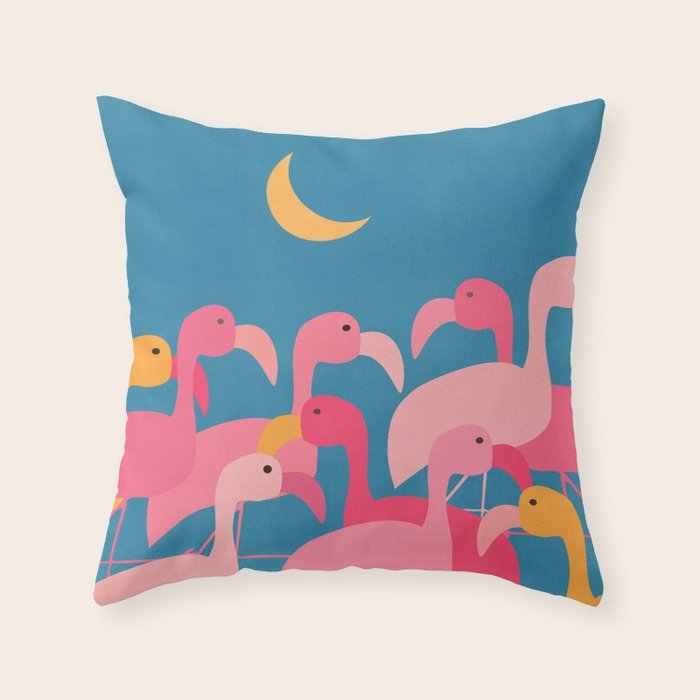 Midnight Flamingos Throw Pillow Gallery Image 1