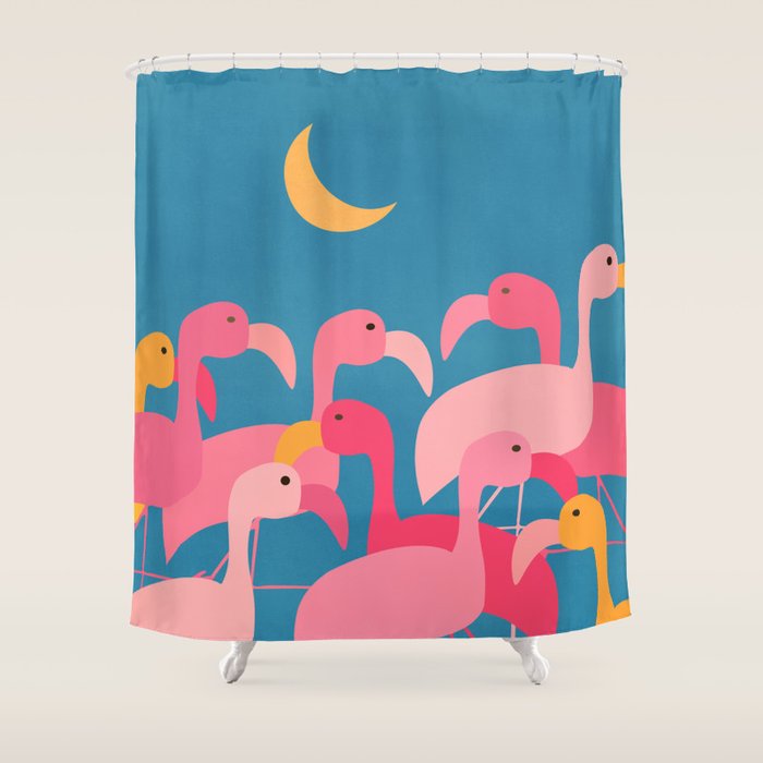 Midnight Flamingos Shower Curtain Gallery Image 1