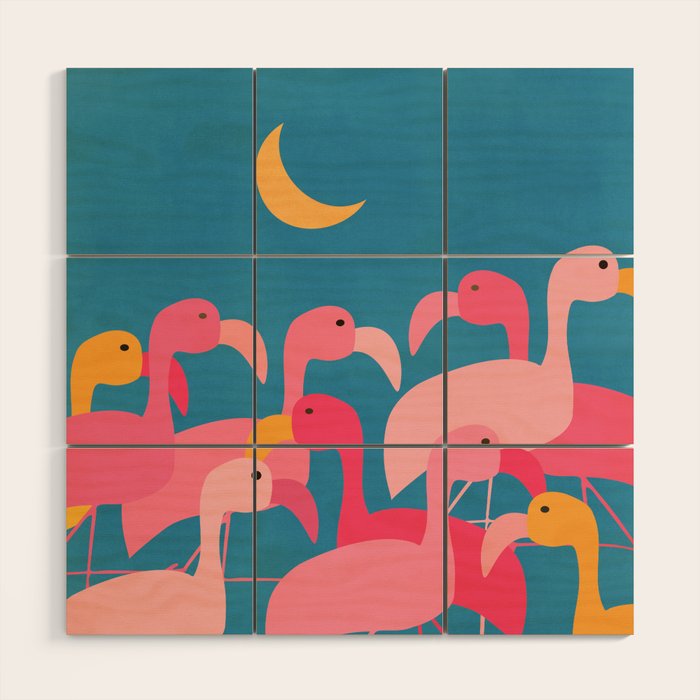 Midnight Flamingos Wood Wall Art Gallery Image 1