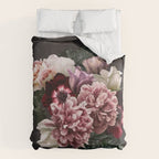 Vintage flowers bouquet. Peony, roses, anemone on dark moody background. Comforter Gallery Image 6