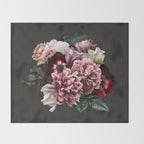 Vintage flowers bouquet. Peony, roses, anemone on dark moody background. Throw Blanket Gallery Image 2