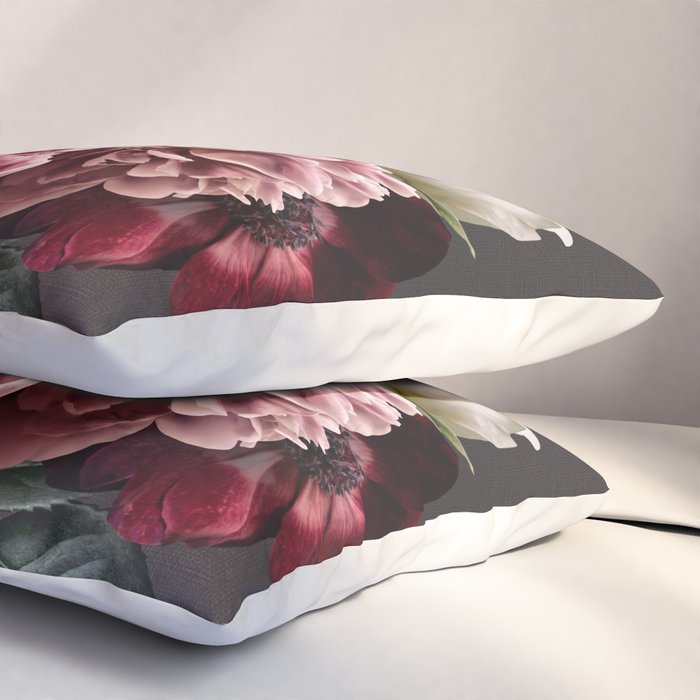 Vintage flowers bouquet. Peony, roses, anemone on dark moody background. Pillow Sham Gallery Image 3