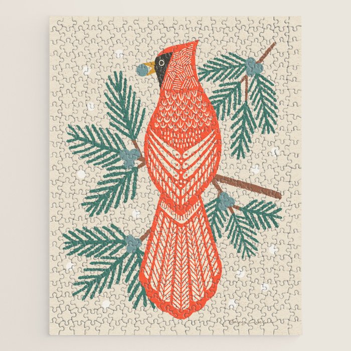 Cardinal Bird and Pine Branches Jigsaw Puzzle Gallery Image 1