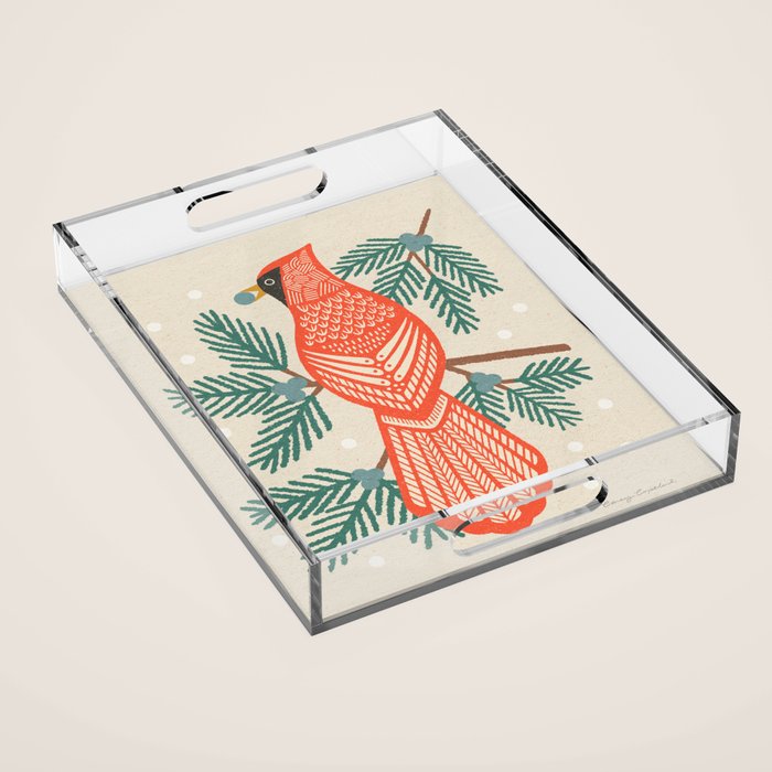 Cardinal Bird and Pine Branches Acrylic Tray Gallery Image 1