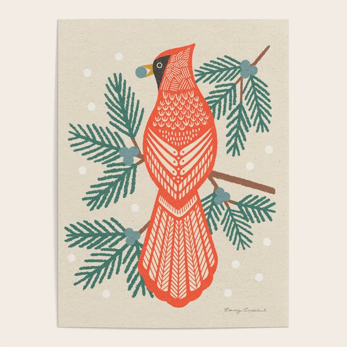 Cardinal Bird and Pine Branches Poster Gallery Image 4