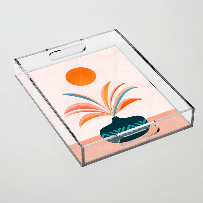 Sun Worship Colorful Plant Illustration Acrylic Tray Gallery Image 1