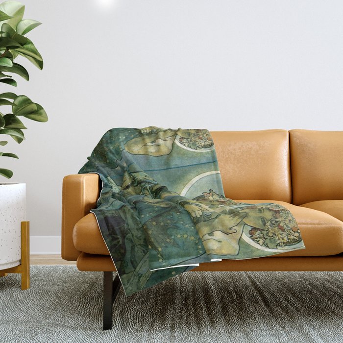 Alphonse Mucha "The Moon and the Stars Series: The Moon" Throw Blanket Gallery Image 1