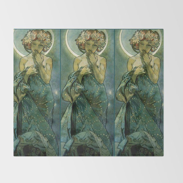 Alphonse Mucha "The Moon and the Stars Series: The Moon" Throw Blanket Gallery Image 2
