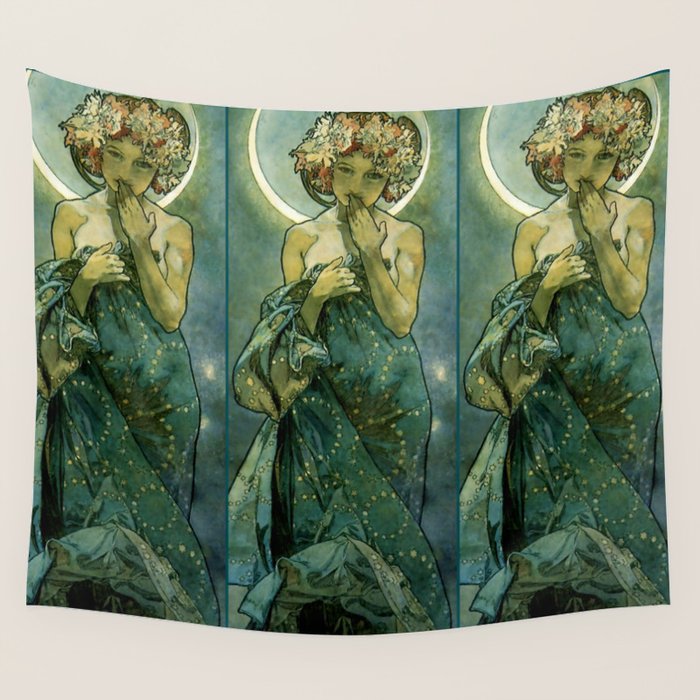 Alphonse Mucha "The Moon and the Stars Series: The Moon" Wall Tapestry Gallery Image 1