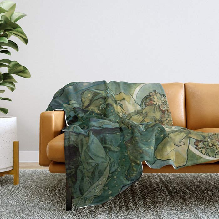 Alphonse Mucha "The Moon and the Stars Series: The Moon" Throw Blanket Gallery Image 2