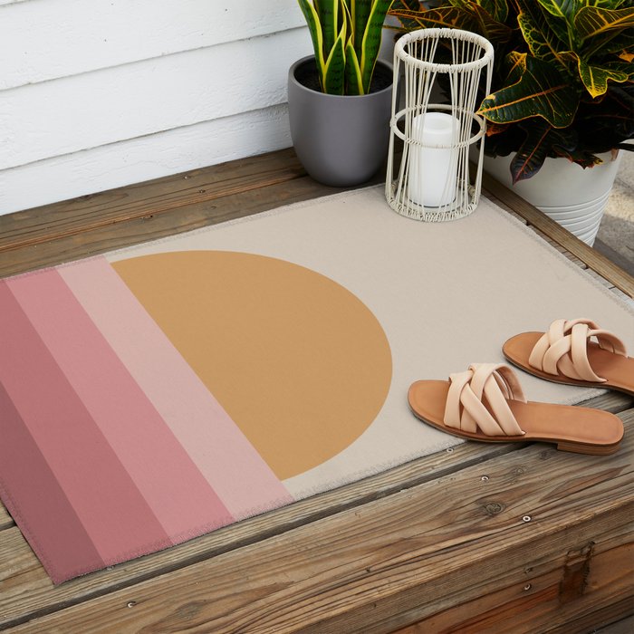 Minimal Retro Sunset Sunrise - Neutral Pink Outdoor Rug Gallery Image 2
