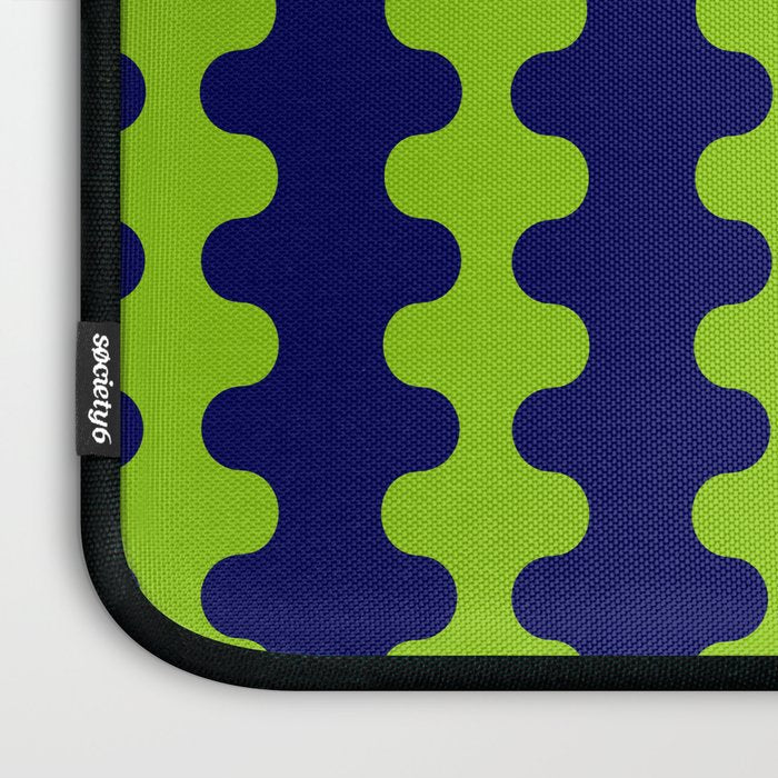 Wavy Stripes Lime Green and Navy Blue Ogee A-Go-Go Bold Retro Contemporary Pattern Laptop Sleeve Gallery Image 3