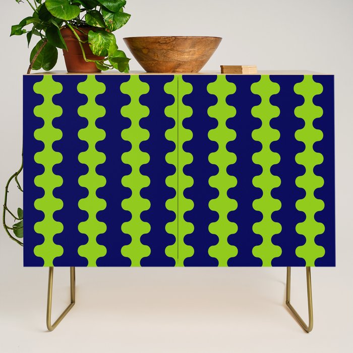 Wavy Stripes Lime Green and Navy Blue Ogee A-Go-Go Bold Retro Contemporary Pattern Credenza Gallery Image 1