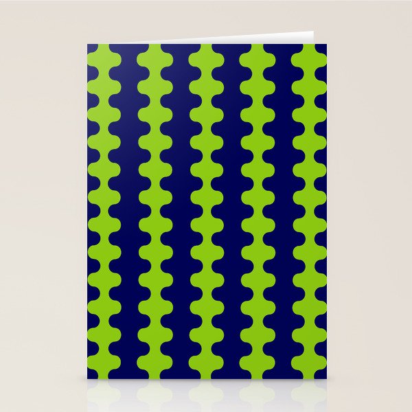 Wavy Stripes Lime Green and Navy Blue Ogee A-Go-Go Bold Retro Contemporary Pattern Stationery Card Gallery Image 1