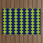 Wavy Stripes Lime Green and Navy Blue Ogee A-Go-Go Bold Retro Contemporary Pattern Outdoor Rug Gallery Image 1