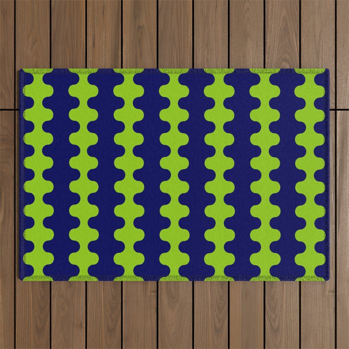 Wavy Stripes Lime Green and Navy Blue Ogee A-Go-Go Bold Retro Contemporary Pattern Outdoor Rug Gallery Image 1