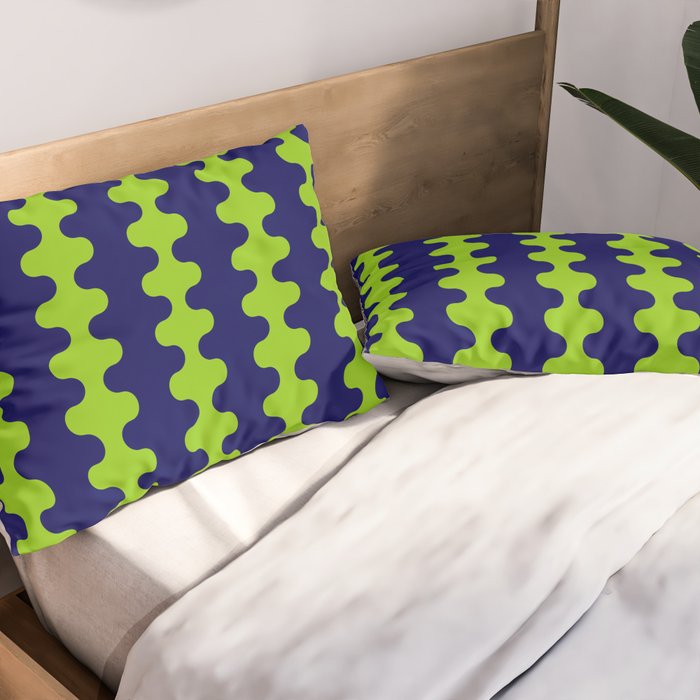 Wavy Stripes Lime Green and Navy Blue Ogee A-Go-Go Bold Retro Contemporary Pattern Pillow Sham Gallery Image 2