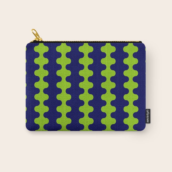 Wavy Stripes Lime Green and Navy Blue Ogee A-Go-Go Bold Retro Contemporary Pattern Carry All Pouch Gallery Image 1