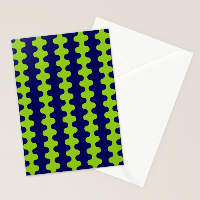 Wavy Stripes Lime Green and Navy Blue Ogee A-Go-Go Bold Retro Contemporary Pattern Stationery Card Gallery Image 2