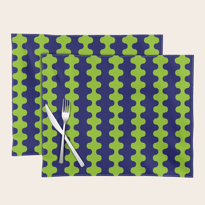 Wavy Stripes Lime Green and Navy Blue Ogee A-Go-Go Bold Retro Contemporary Pattern Placemat Gallery Image 1