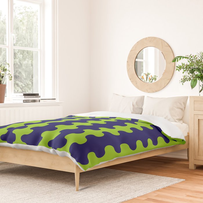 Wavy Stripes Lime Green and Navy Blue Ogee A-Go-Go Bold Retro Contemporary Pattern Duvet Cover Gallery Image 2
