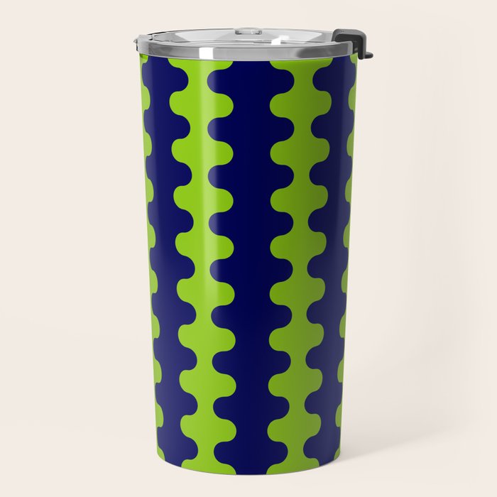 Wavy Stripes Lime Green and Navy Blue Ogee A-Go-Go Bold Retro Contemporary Pattern Travel Mug Gallery Image 2
