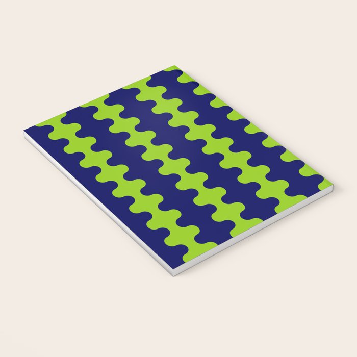 Wavy Stripes Lime Green and Navy Blue Ogee A-Go-Go Bold Retro Contemporary Pattern Notebook Gallery Image 3