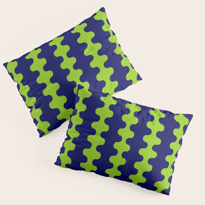 Wavy Stripes Lime Green and Navy Blue Ogee A-Go-Go Bold Retro Contemporary Pattern Pillow Sham Gallery Image 3