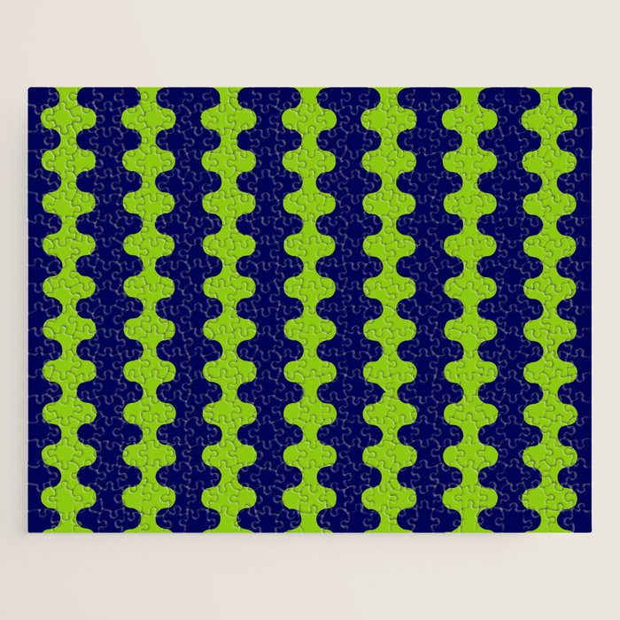 Wavy Stripes Lime Green and Navy Blue Ogee A-Go-Go Bold Retro Contemporary Pattern Jigsaw Puzzle Gallery Image 1