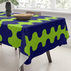 Wavy Stripes Lime Green and Navy Blue Ogee A-Go-Go Bold Retro Contemporary Pattern Tablecloth Gallery Image 3