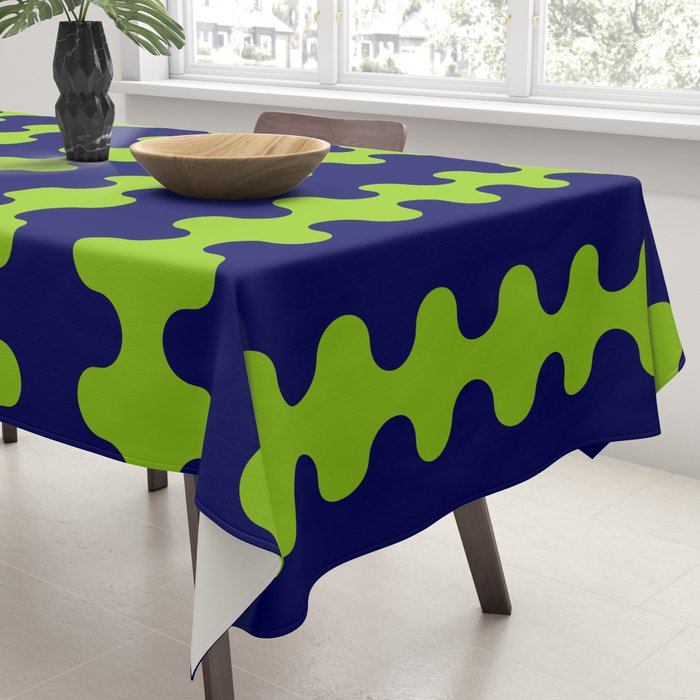 Wavy Stripes Lime Green and Navy Blue Ogee A-Go-Go Bold Retro Contemporary Pattern Tablecloth Gallery Image 3