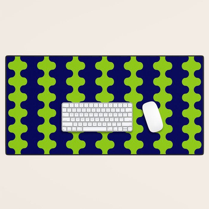 Wavy Stripes Lime Green and Navy Blue Ogee A-Go-Go Bold Retro Contemporary Pattern Desk Mat Gallery Image 1
