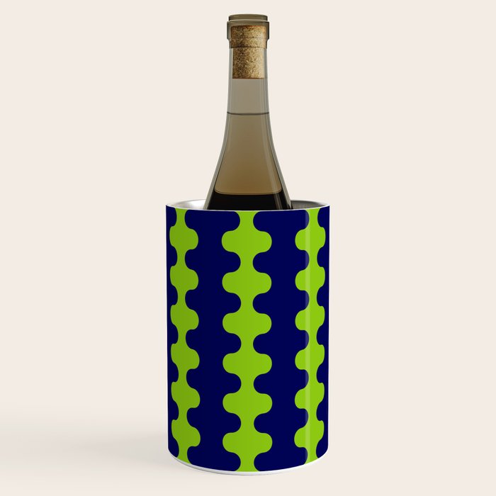 Wavy Stripes Lime Green and Navy Blue Ogee A-Go-Go Bold Retro Contemporary Pattern Wine Chiller Gallery Image 1