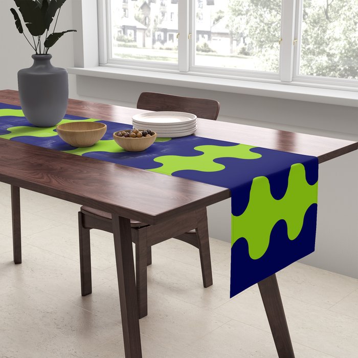 Wavy Stripes Lime Green and Navy Blue Ogee A-Go-Go Bold Retro Contemporary Pattern Table Runner Gallery Image 2